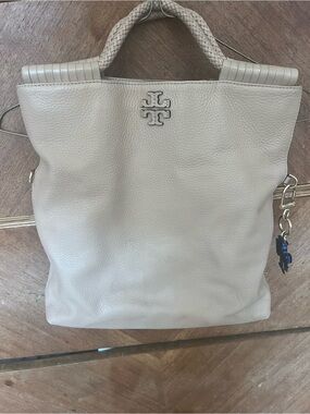 Tory Burch Cream Leather Tote with Braided Top Handle